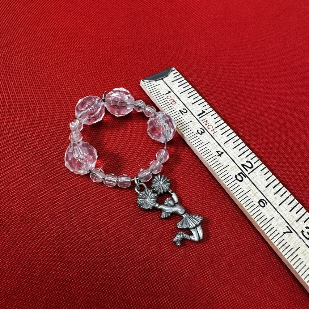 Homemade Pink Beaded‎ Glass, Straw Charm Cheerleader